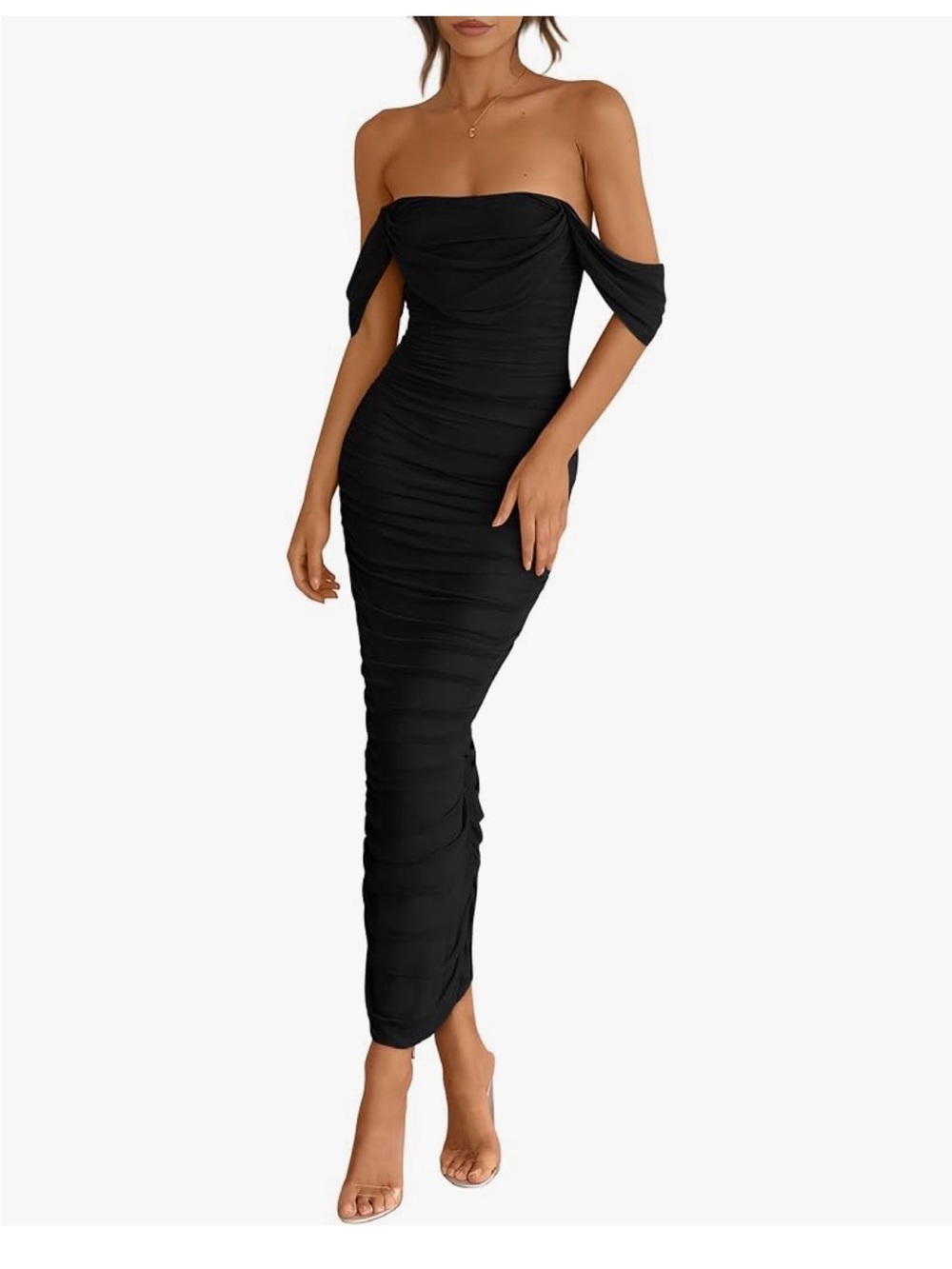 NWT Elegant Off-Shoulder Black Ruched Strapless Dress